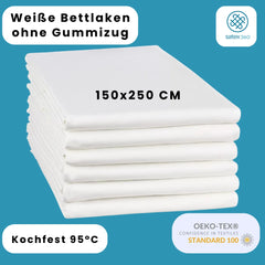 Weiße Bettlaken ohne Gummizug Hotel Laken Haustuch Betttuch Kochfest 95°C 100 % Baumwolle 150*250